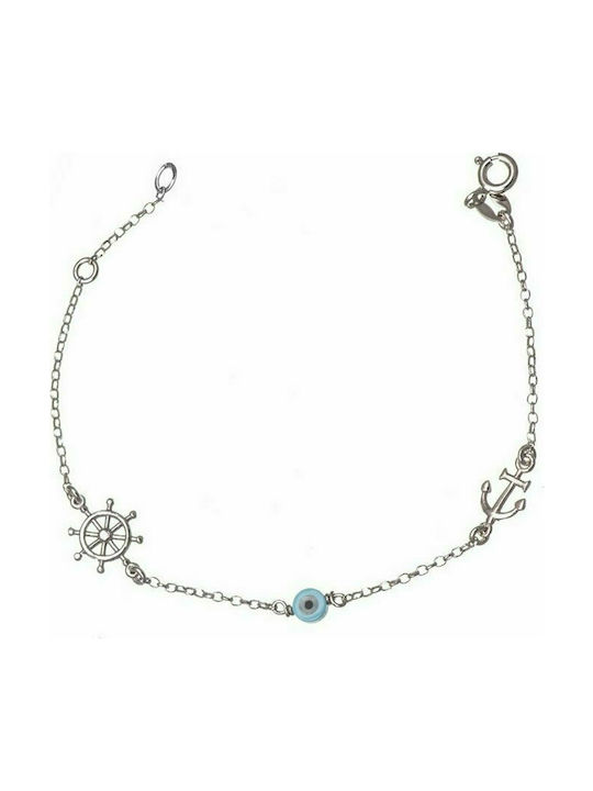 Children's bracelet made of silver with steering wheel and anchor