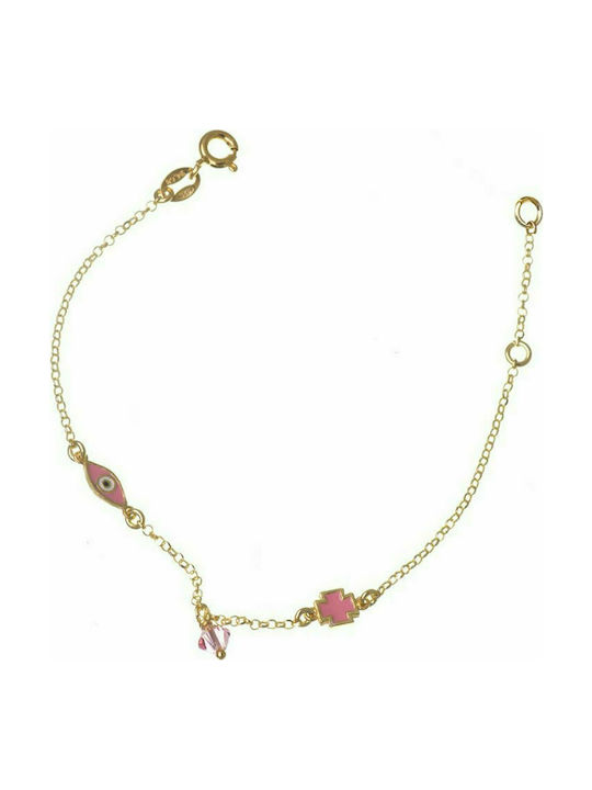 Children's bracelet made of gold plated silver with heart with cross