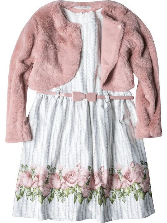 Εβίτα Παιδικό Φόρεμα Σετ με Πανωφόρι Κοντομάνικο Ροζ
