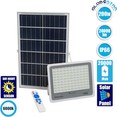 GloboStar Wasserdicht Solar LED Flutlicht 200W Kaltweiß 6000K mit Fotoküttaro und Fernbedienung IP66