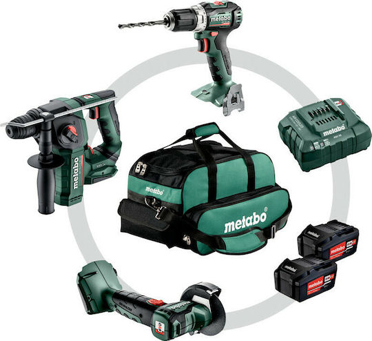 Metabo Combo Set 3.1.1 Σετ Γωνιακός Τροχός, Δράπανο & Δραπανοκατσάβιδο 18V με 2 Μπαταρίες 4Ah και Θήκη