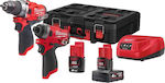 Milwaukee M12 FPP2A-422P Set Mașină de găurit & Șurubelniță cu impact 12V cu 2 baterii 4Ah - 2Ah și husă