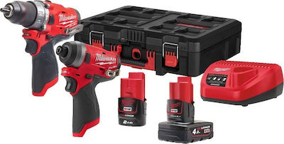 Milwaukee M12 FPP2A-422P Set Mașină de găurit & Șurubelniță cu impact 12V cu 2 baterii 4Ah - 2Ah și husă