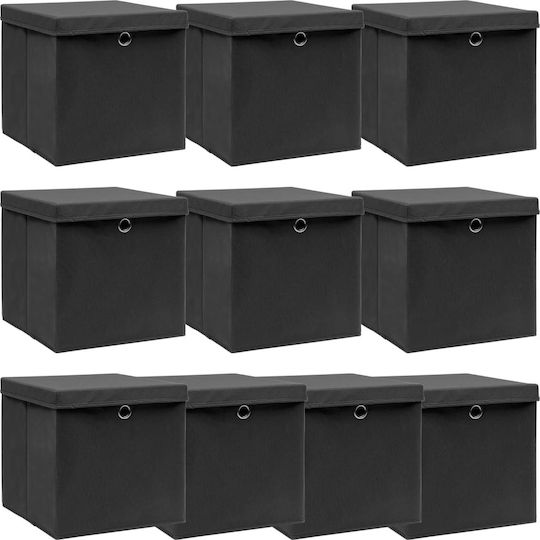 vidaXL Текстилна Кутия За Съхранение Черна 32x32x32см 10 Бройки