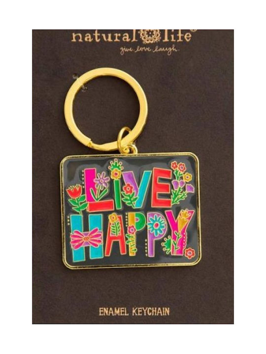 Natural Life Keychain Live Happy Metallic Beige