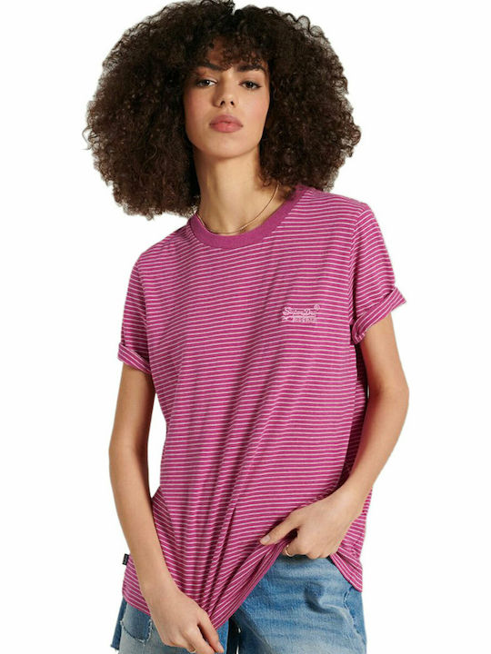 Superdry Γυναικείο T-shirt Ριγέ Ροζ