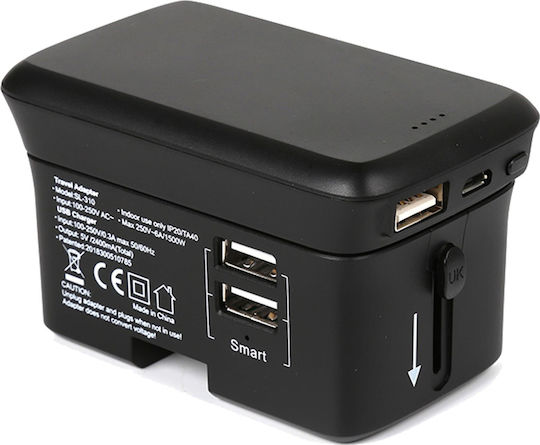 RealPower Universal Socket Adapter from Universal to Universal with 2 USB Outlets