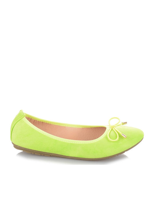 Famous Shoes Suede Γυναικείες Μπαλαρίνες σε Πράσινο Χρώμα