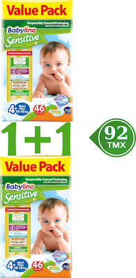 Babylino Tape Diapers Chamomile Sensitive 1+1 No. 4+ for 10-15 kgkg 92pcs