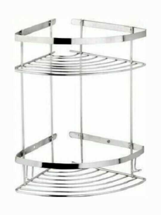 Tema Corner Wall Mounted Bathroom Shelf Metallic with 2 Shelves 18x18x31cm