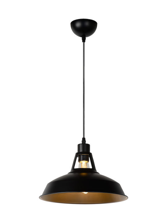 Lucide Lightning Brassy-Bis Vintage Κρεμαστό Φωτιστικό Μονόφωτο Καμπάνα με Ντουί E27 σε Μαύρο Χρώμα