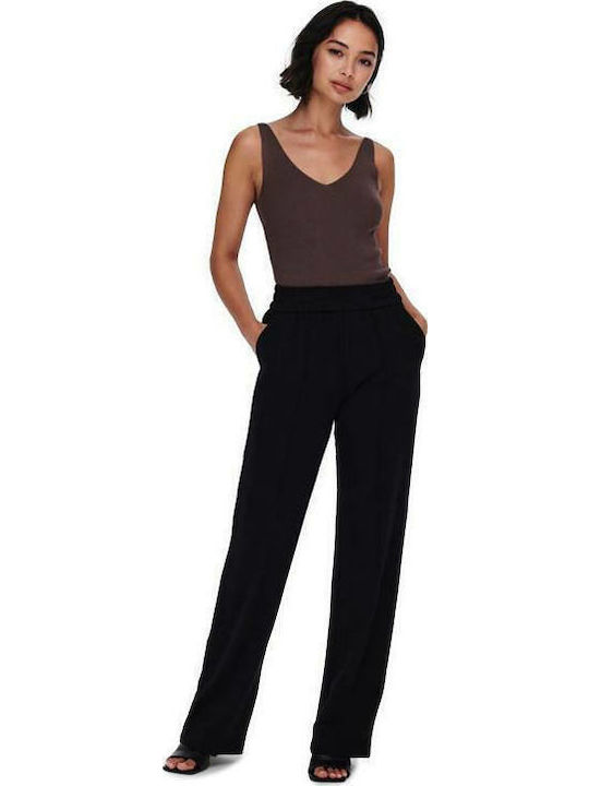 Only Damen Hoch tailliert Stoff Hose Schwarz