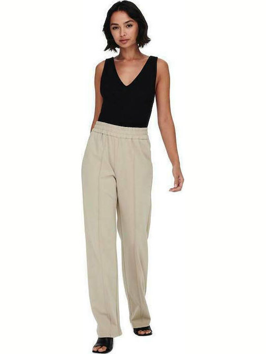 Damen Hoch tailliert Stoff Hose Beige