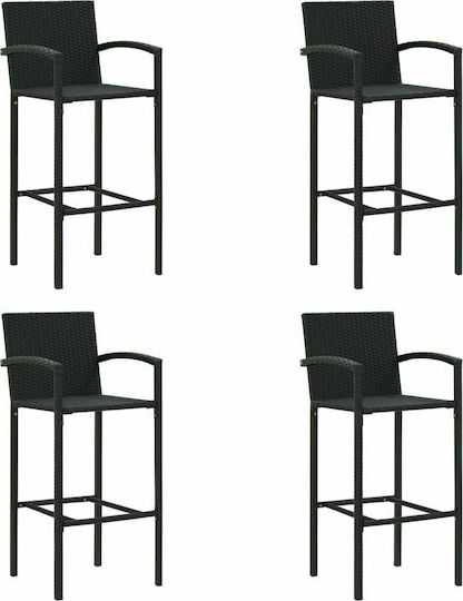 Σκαμπό Μπαρ Εξωτερικού Χώρου Rattan Μαύρο 4τμχ 52x56x118cm