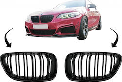 MASKA - FRANCE - Central Kidney Grilles suitable for BMW 2 Series F22 F23 F87 (2014-up) Double Stripe M Design Piano Black