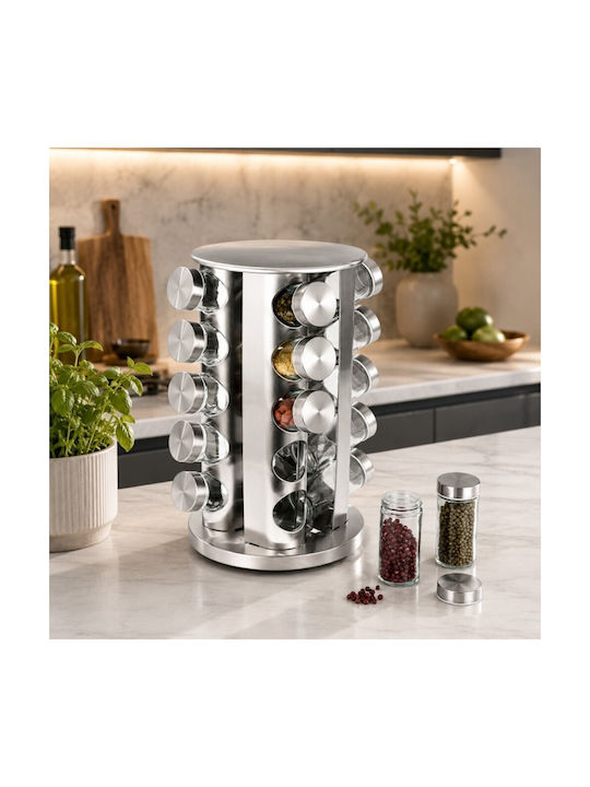 Keskor Glass Tabletop Rotating Spice Rack Silver 20pcs