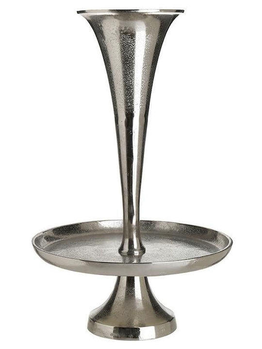 Inart Metallic Dessert Tower Stand with 2 Tiers Silver Ø40cmxY65cm