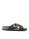Siena Big Buckle Leather Women's Flat Sandals in Black Color Narrow Fit