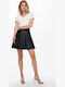 Only Leather Pleated High Waist Mini Skirt in Black color