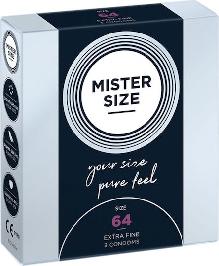 Mister Size Презервативи Extra Fine Size 64mm 3бр 64mm за Големи Размери Тънки за Естествено Усещане Natural Веган