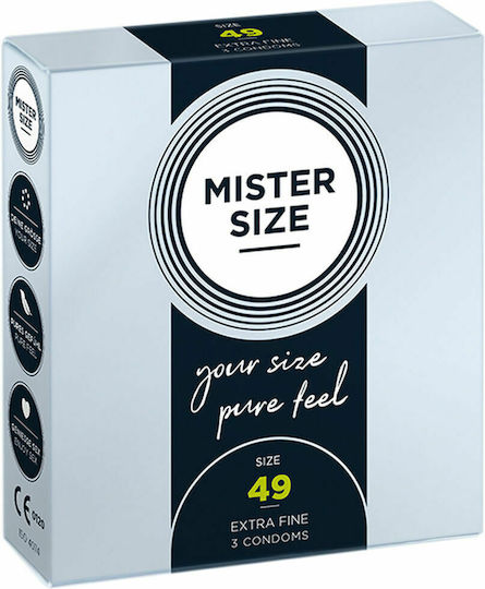 Mister Size Προφυλακτικά Extra Fine Size 49mm 3τμχ 49mm Λεπτά για Φυσική Αίσθηση Natural Vegan