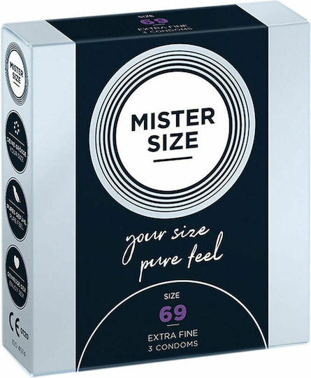 Mister Size Prezervative Extra Fine Size 69mm 3 buc 69mm Subțiri pentru senzație naturală Natural Vegan