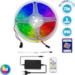 GloboStar Αδιάβροχη Ταινία LED Τροφοδοσίας 12V RGB Μήκους 5m και 30 LED ανά Μέτρο Σετ με Τηλεχειριστήριο και Τροφοδοτικό Τύπου SMD5050