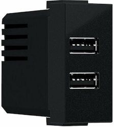 Aca Modys Χωνευτή Πρίζα με 2 Θύρες USB Μαύρη