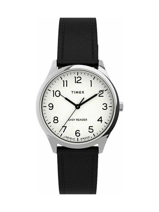 Timex Ρολόι Easy Reader με Δερμάτινο Λουράκι σε Μαύρο χρώμα