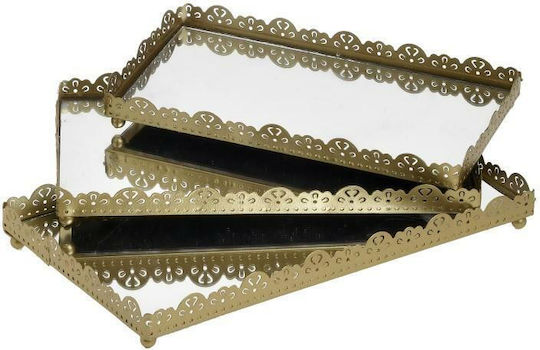 Inart Metallic Rectangular Decorative Tray with Mirror Gold 25x15x4cm 3pcs