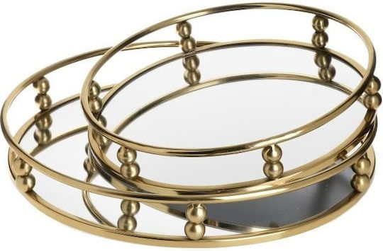 Inart Διακοσμητικός Δίσκος Metallisch Rund mit Spiegel Gold 38x38cm 2Stück
