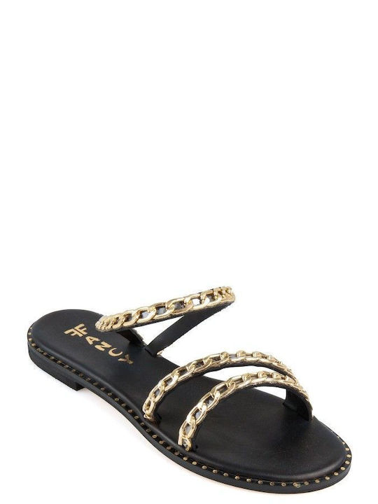 Black Leather Flat Sandal Este Black