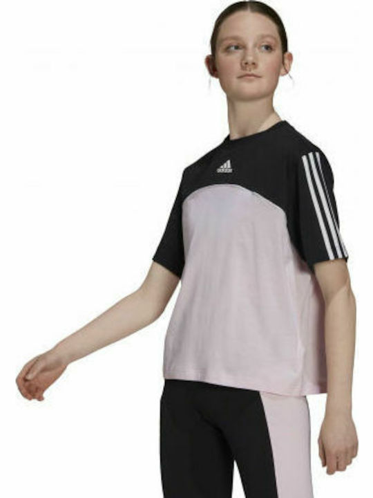 Adidas Damen Sportlich Baumwolle Bluse Kurzärmelig Rosa