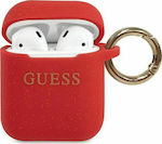 Guess Silicone Case Hülle Silikon mit Haken in Rot Farbe für Apple AirPods 1 / AirPods 2