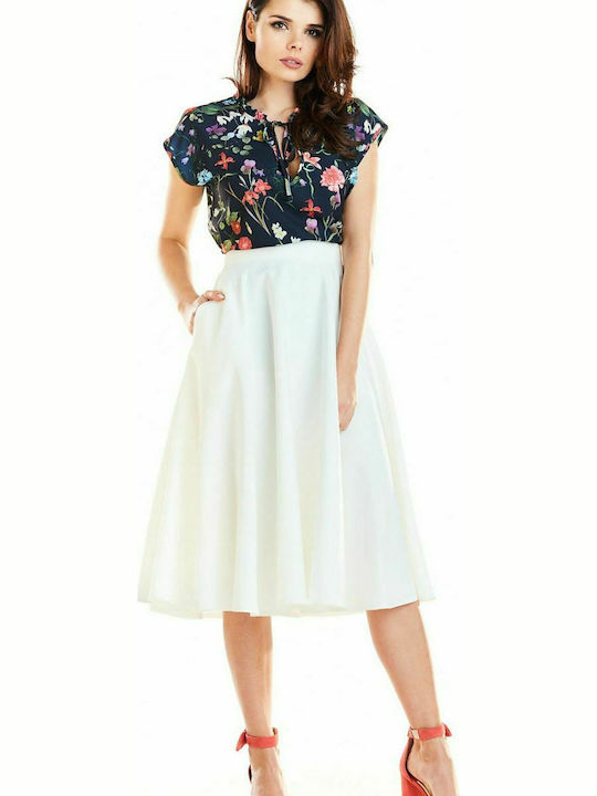 Awama High Waist Midi Skirt in White color