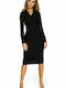 Stylove Business Long Sleeve Midi Dress with V Neck Black S136 124811