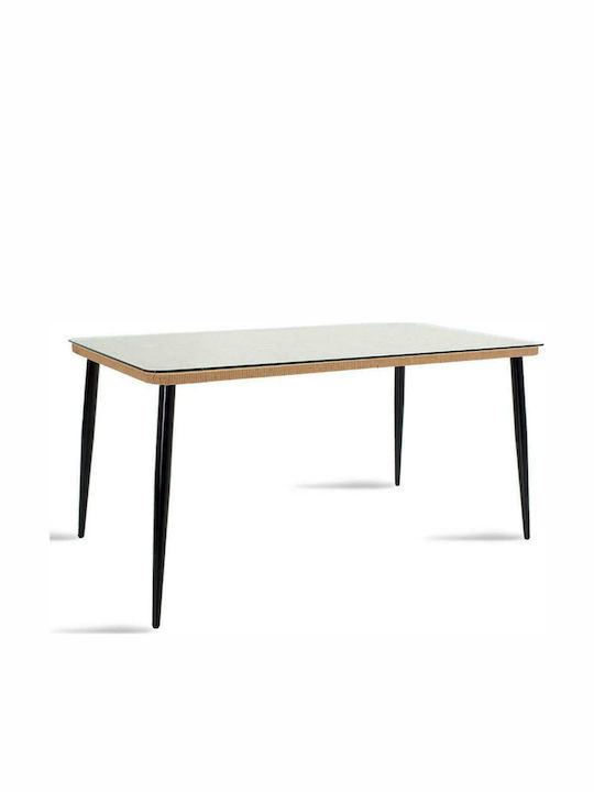 Τραπέζι Εξωτερικού Χώρου Μεταλλικό με Γυάλινη Επιφάνεια Naoki Μαύρο - Φυσικό 160x90x78εκ.