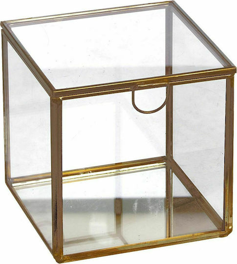 JK Home Decoration Glass Decorative Box Transparent/Gold 10x10x10cm