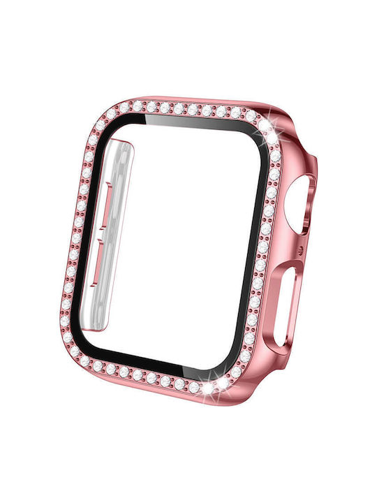 2-in-1 Hard Diamonds Case Pink & Tempered Glass Apple Watch 38mm