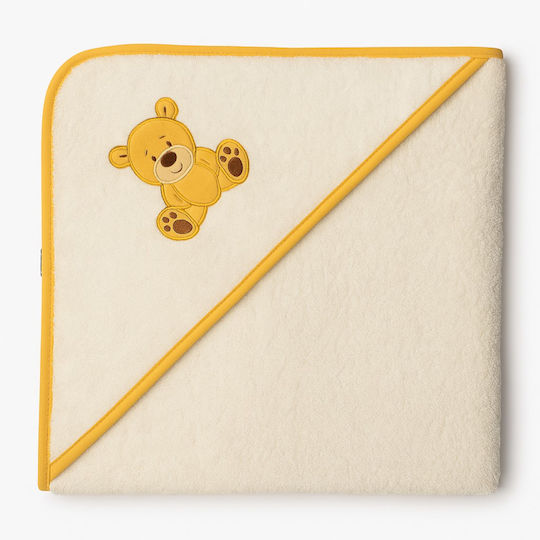 Beboulino Baby Hooded Towel with Hood Bear Yellow 90x90cm