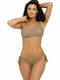 Marko Bikini Set One Shoulder Top & Slip Bottom with Laces Beige