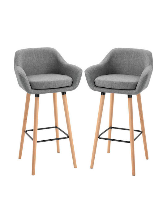 Stools Bar with Backrest Upholstered with Fabric Gray 2pcs 55x48x100cm