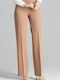 Figl M657 Women's High-waisted Fabric Trousers in Wide Line Brown 129775