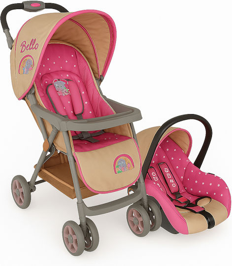 Beboulino Bello 2 in 1 Baby Stroller Suitable for Newborn Pink Bears Of Love 9.5kg
