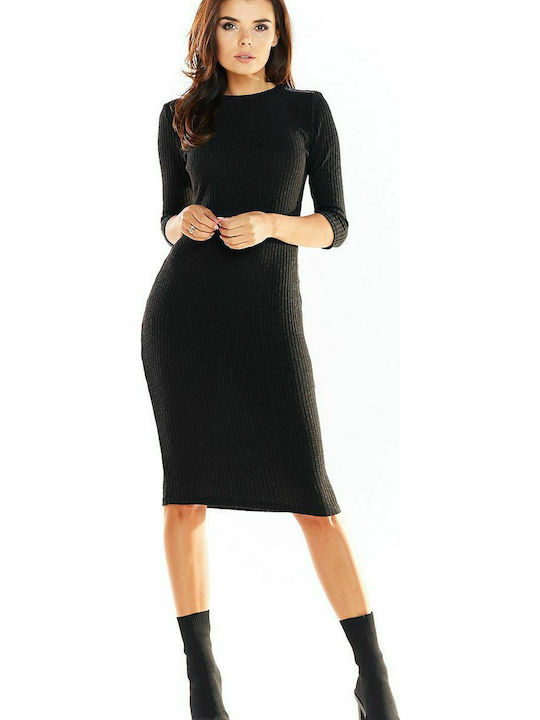 Awama Midi Dress 3/4 Sleeve Black