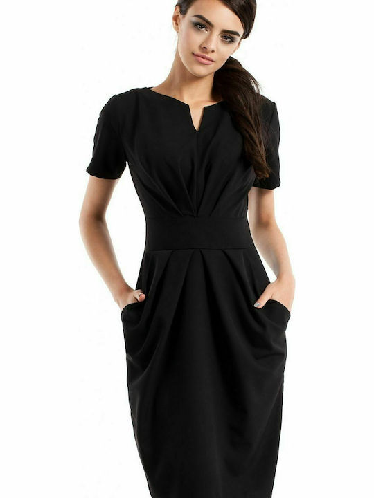 MOE M234 Midi Rochie Mâneci scurte Negru MOE234