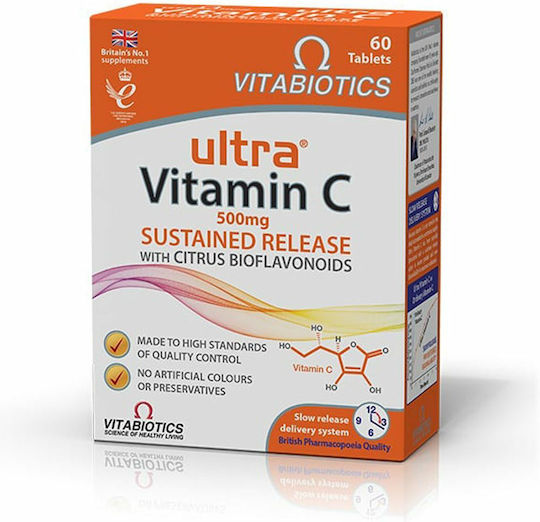 Vitabiotics Ultra Vitamin C Sustained Release with Citrus Bioflavonoids Βιταμίνη για Ενίσχυση του Ανοσοποιητικού, τo Δέρμα & Αντιοξειδωτική δράση 500mg 60 κάψουλες