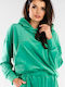 Awama Women's Hooded Velvet Sweatshirt Green