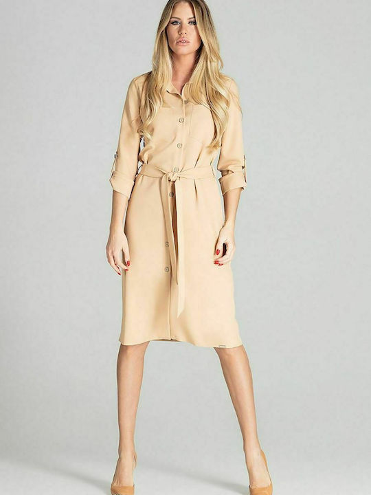 Figl M703 Midi Shirt Dress Dress Beige 141735