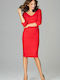 Lenitif K476 Midi Dress 3/4 Sleeve Red